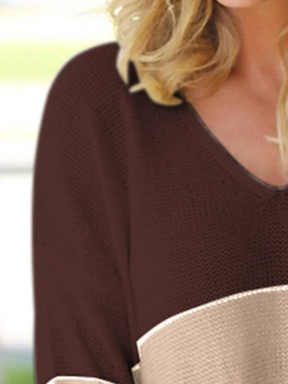 Striped V-Neck Long Sleeve Sweater Trendsi