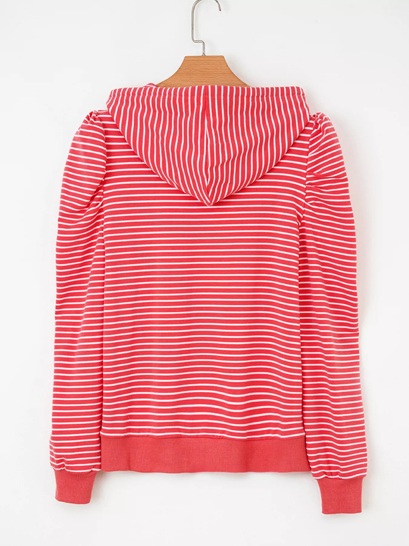 Striped Puff Sleeve Hoodie with Drawstring nicholesgifts