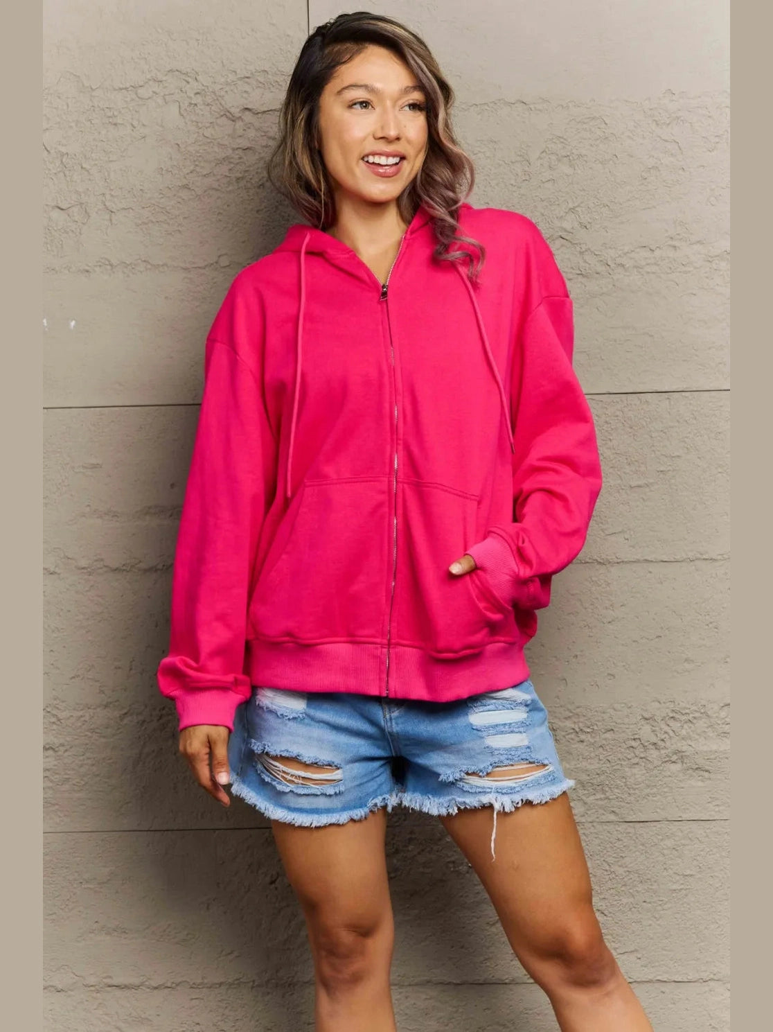 Full Size Zip Up Long Sleeve Hooded Jacket