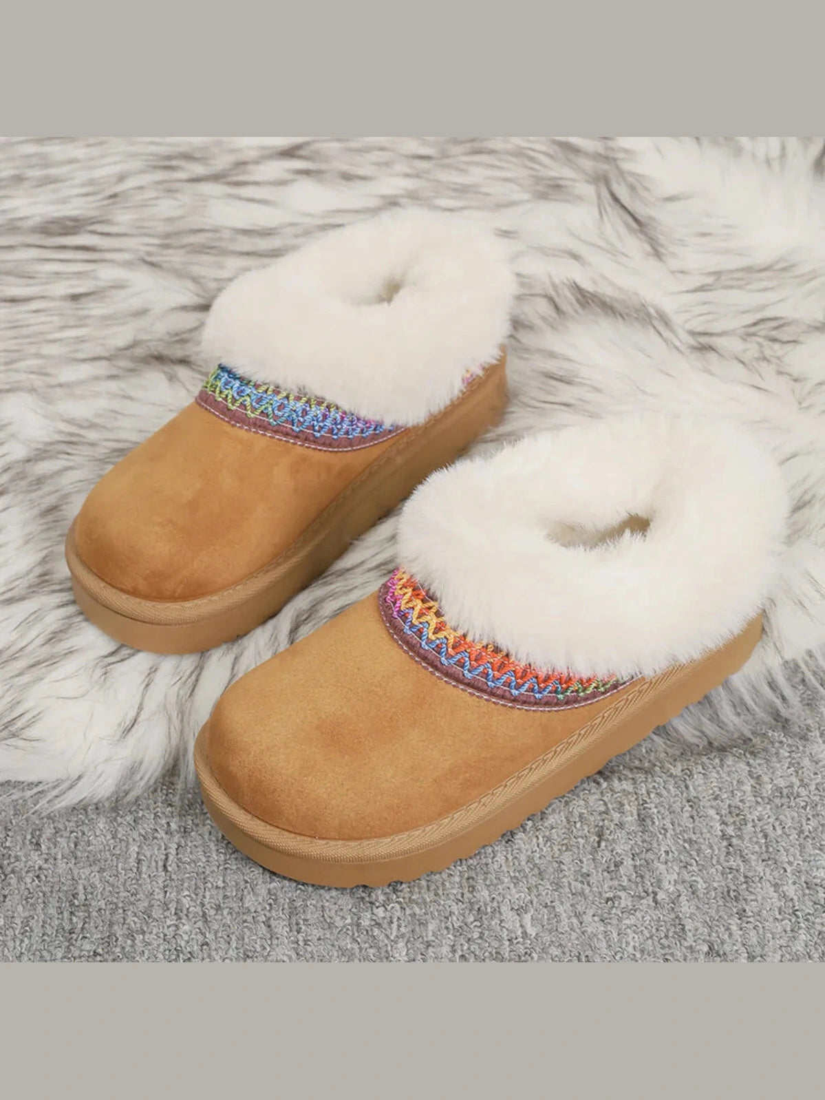 Fur-Lined Platform Boots with Decorative Woven Strap Trendsi