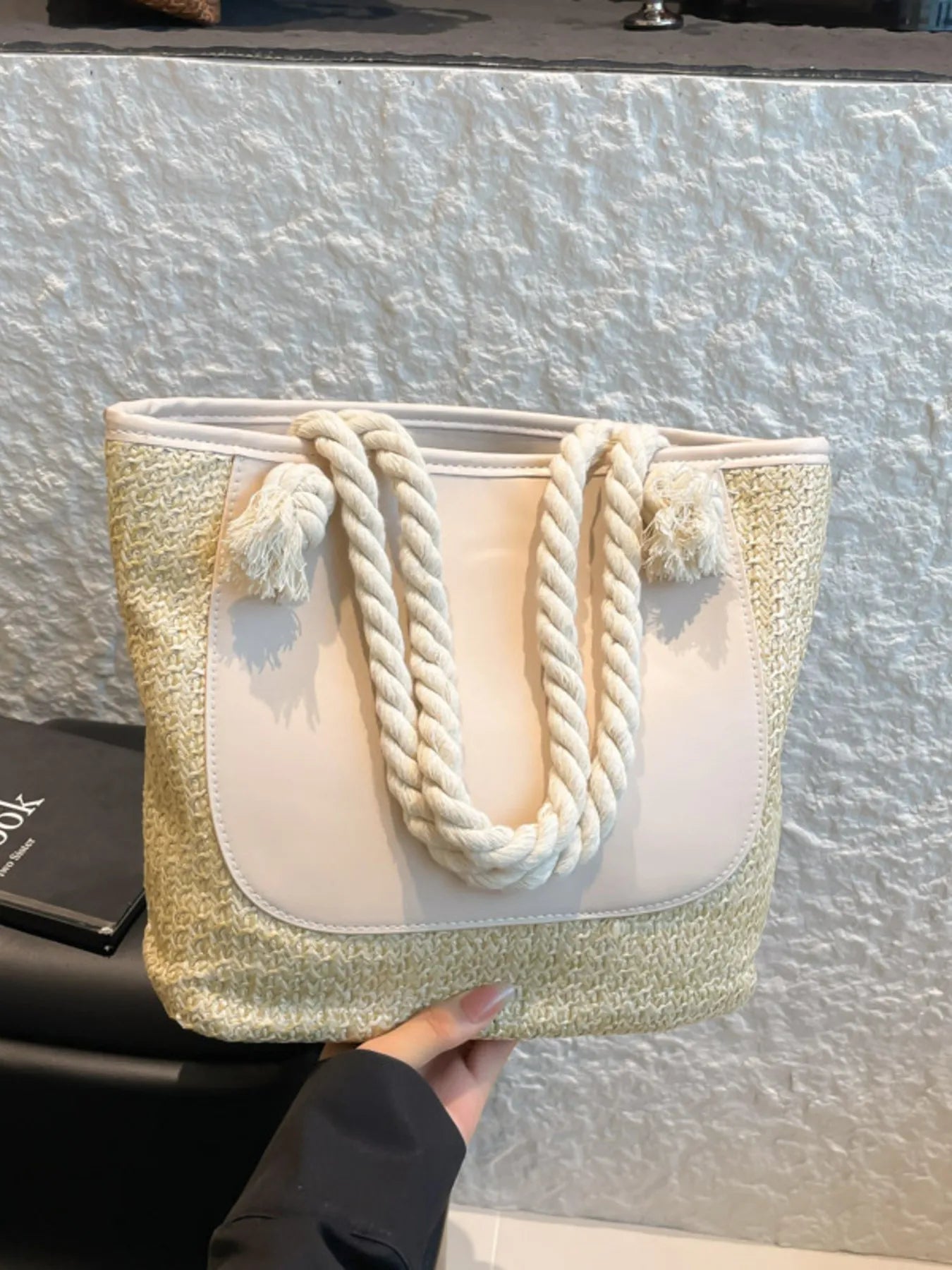 Rope Handle Straw Tote Bag
