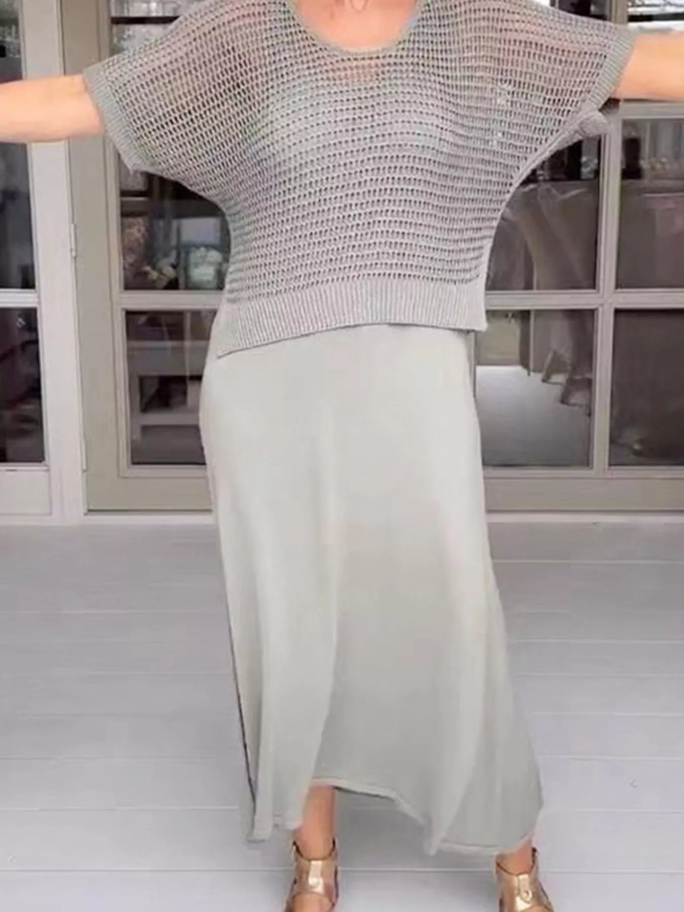 Full Size Openwork Knit Cover Up and Dress Set Plus Size Trendsi