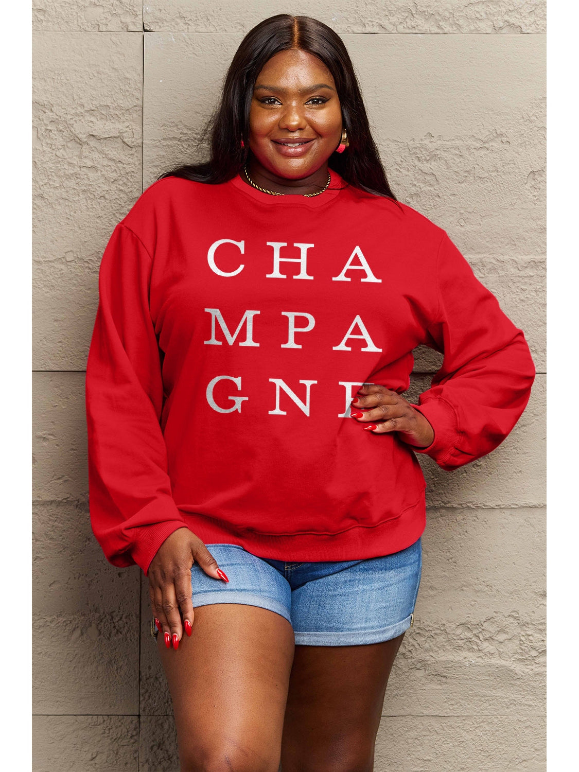 Women Simply Love Full Size CHAMPAGNE Graphic Long Sleeve Sweatshirt nicholesgifts