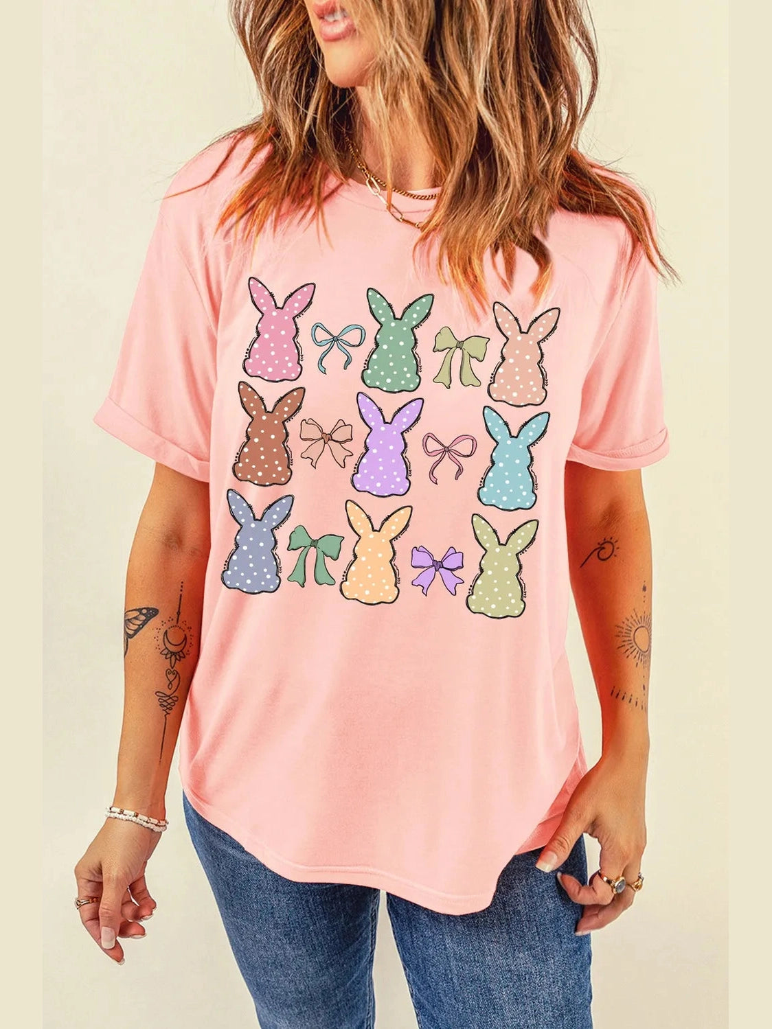 Dotty Bunny Bow Graphic Short Sleeve T-Shirt nicholesgifts
