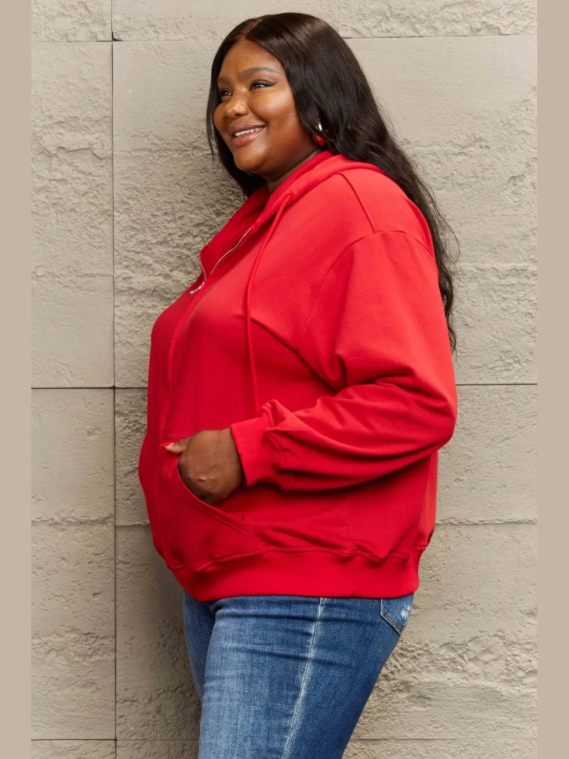 Full Size Zip Up Long Sleeve Hooded Jacket
