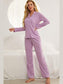 Contrast Piping Button Down Top and Pants Loungewear Set nicholesgifts