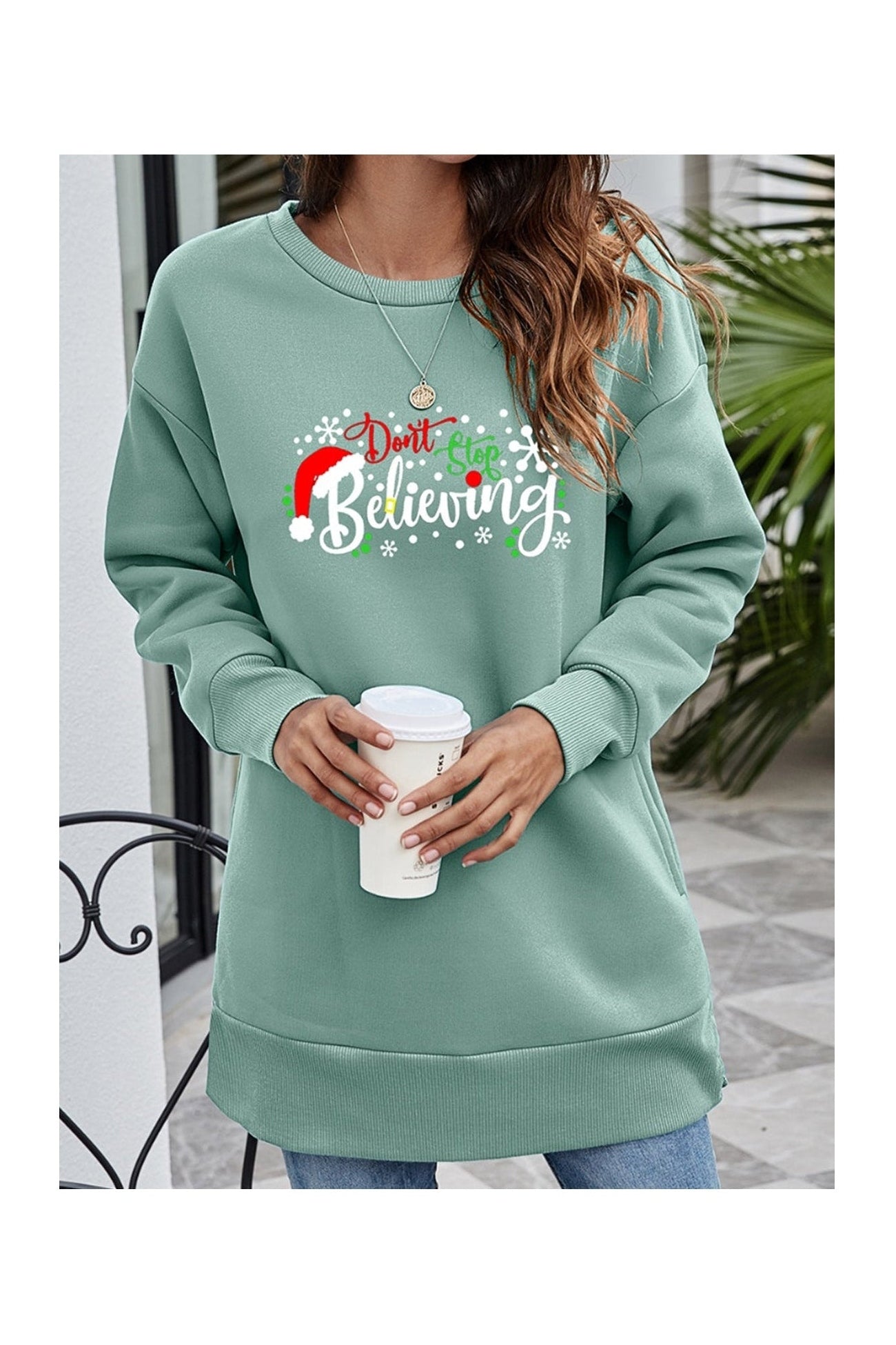 DON'T STOP BELIEVING Graphic Drop Shoulder Sweatshirt NicholesGifts
