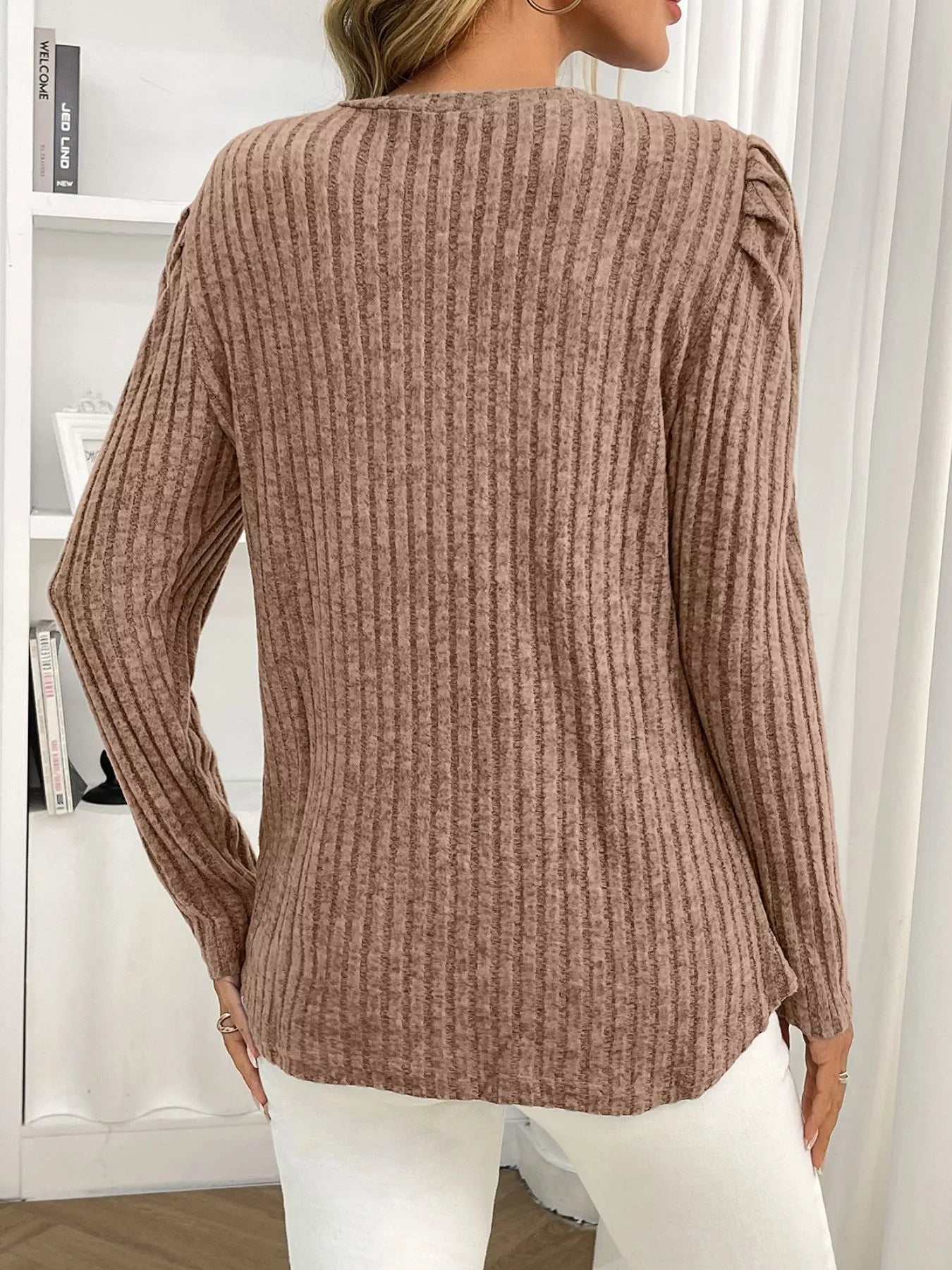 Round Neck Puff Sleeve T-Shirt Trendsi