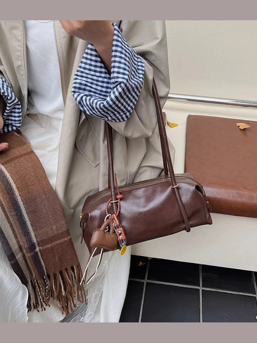 Leather Shoulder Bag with Charm nicholesgifts