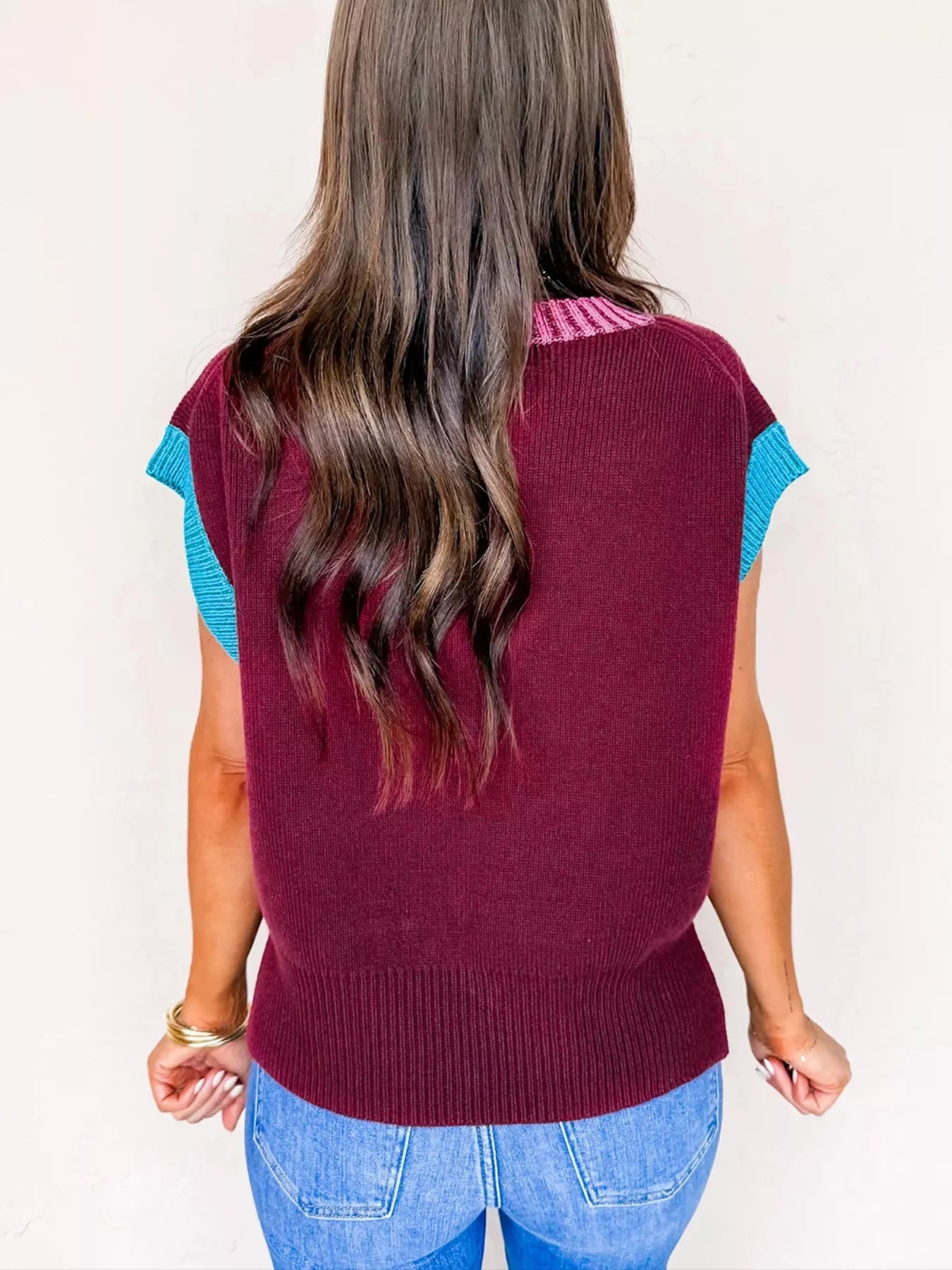Contrast Trim V-Neck Sweater Vest nicholesgifts