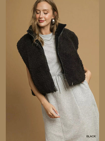 Umgee Sherpa-Lined Zip Vest with Drawstring Hem nicholesgifts