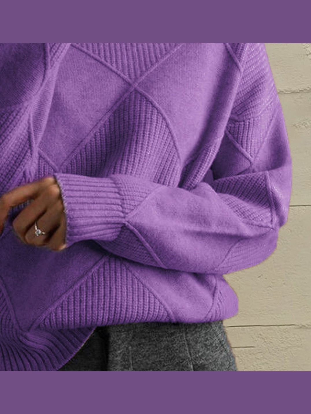 Geometric Turtleneck Long Sleeve Sweater nicholesgifts