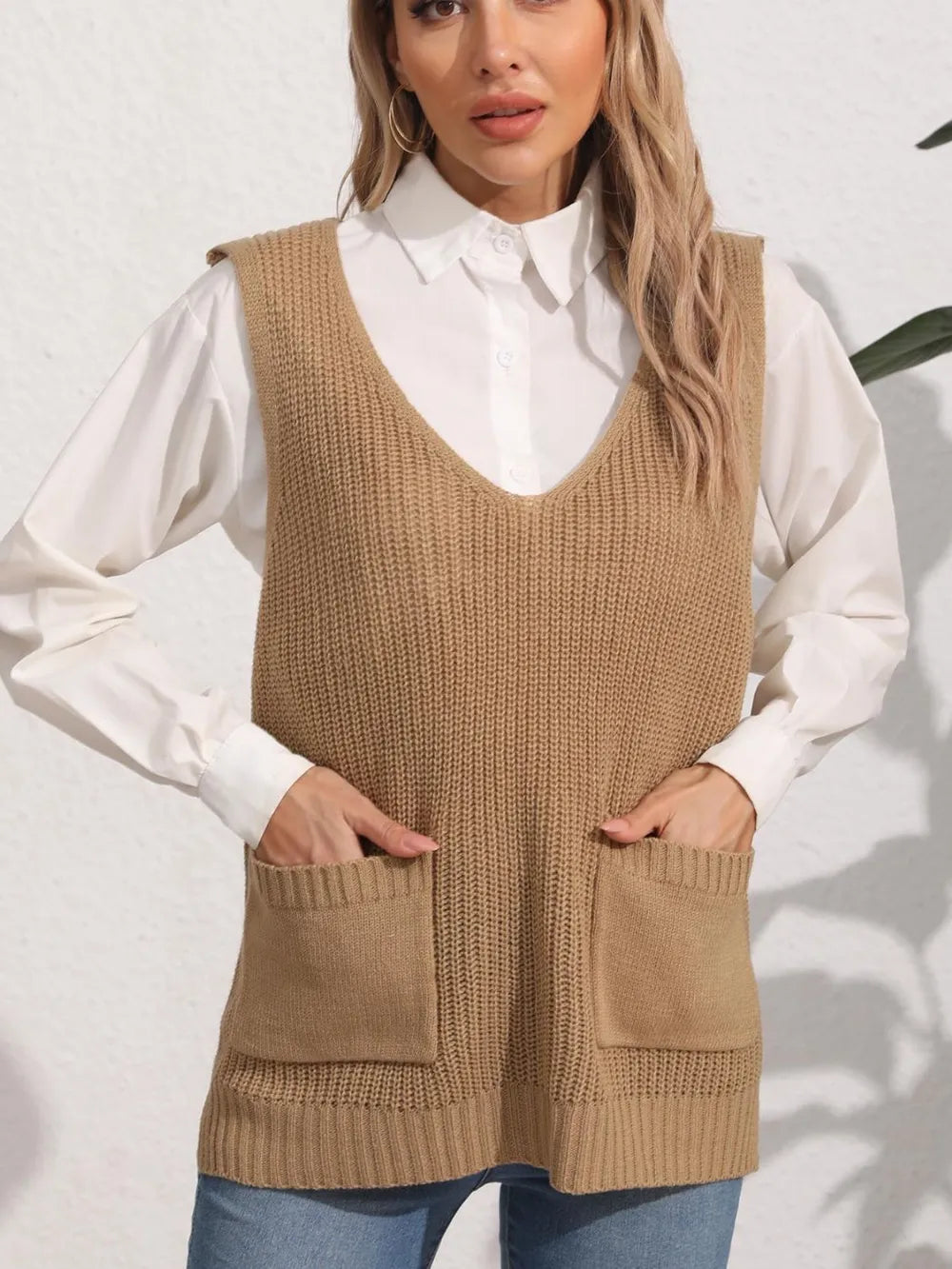 Pocketed V-Neck Sweater Vest nicholesgifts