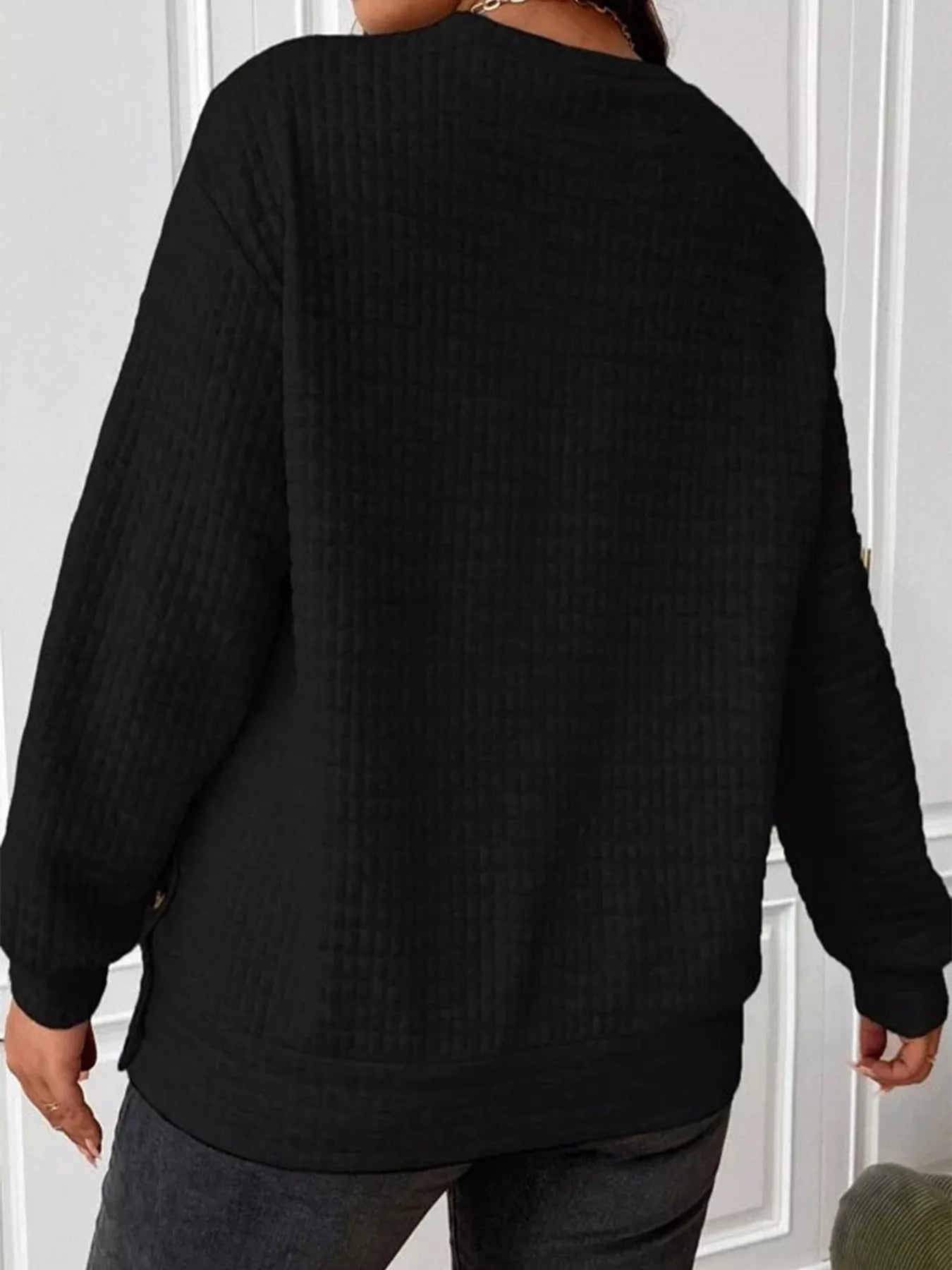Textured Round Neck Sweatshirt nicholesgifts
