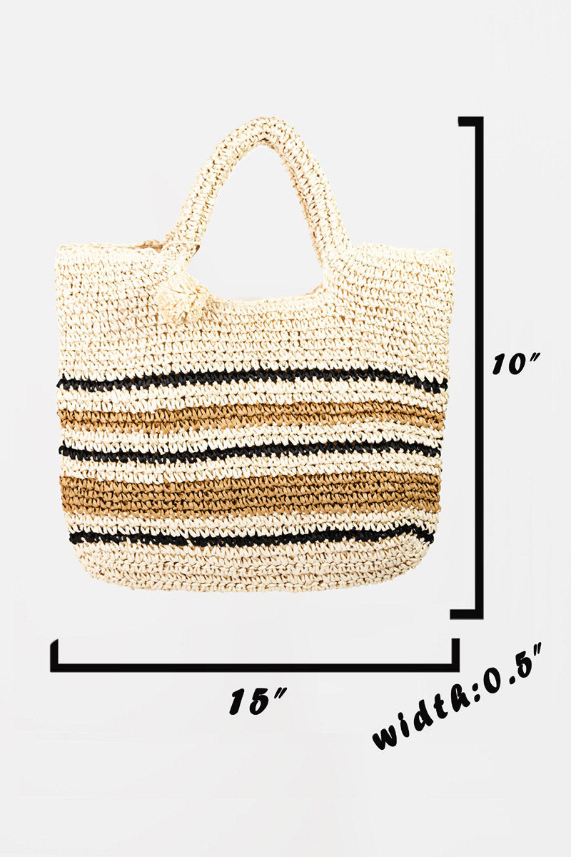 Women Fame Striped Straw Braided Tote Bag nicholesgifts