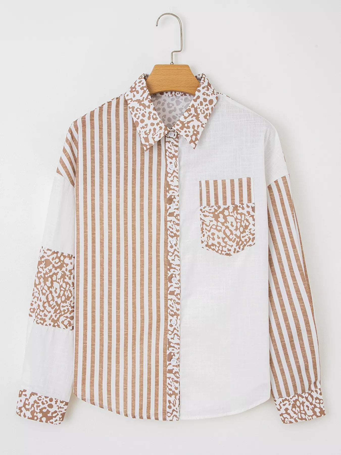 Leopard Striped Western Casual Shirt Trendsi