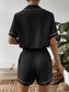 Ivy Lane Contrast Lapel Collar Cropped Shirt and Shorts Lounge Set nicholesgifts