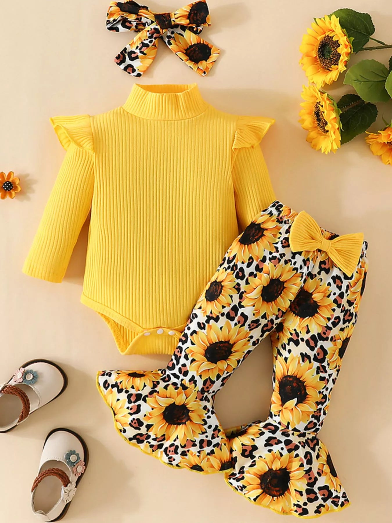 Children's Ruffled Bodysuit and Sunflower Pants Set NicholesGifts