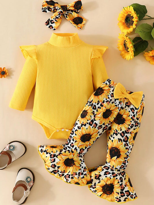 Children's Ruffled Bodysuit and Sunflower Pants Set NicholesGifts