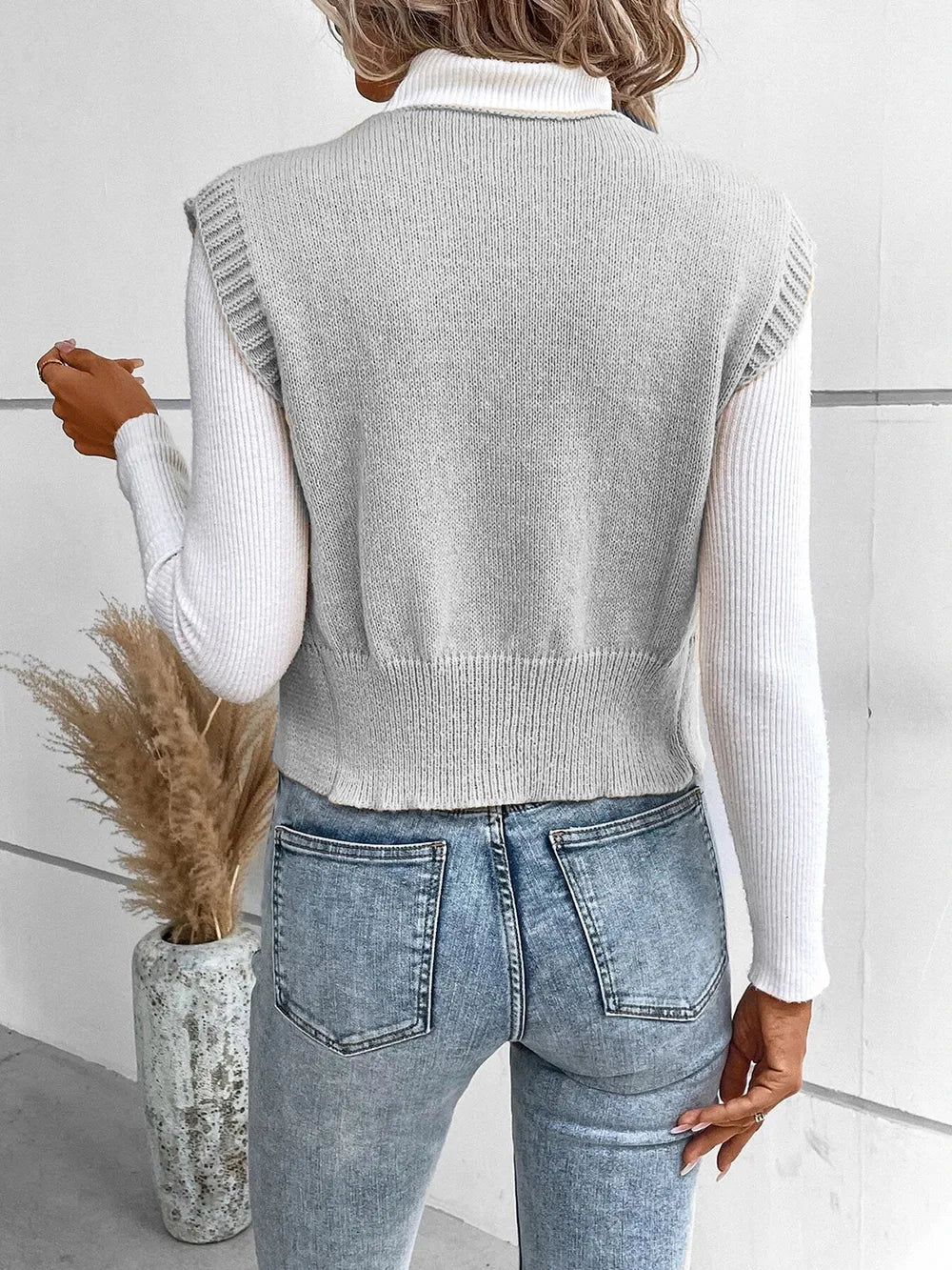 Full Size Button Up V-Neck Sweater Vest nicholesgifts