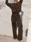 Round Neck Long Sleeve Top and Elastic Waist Pants Set nicholesgifts