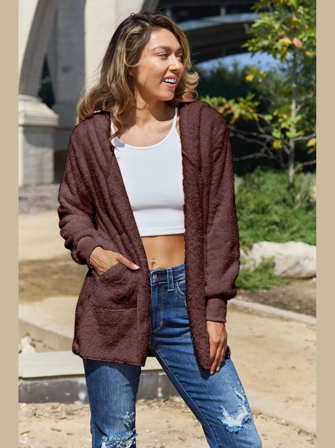 Full Size Teddy Hooded Jacket with Pockets nicholesgifts
