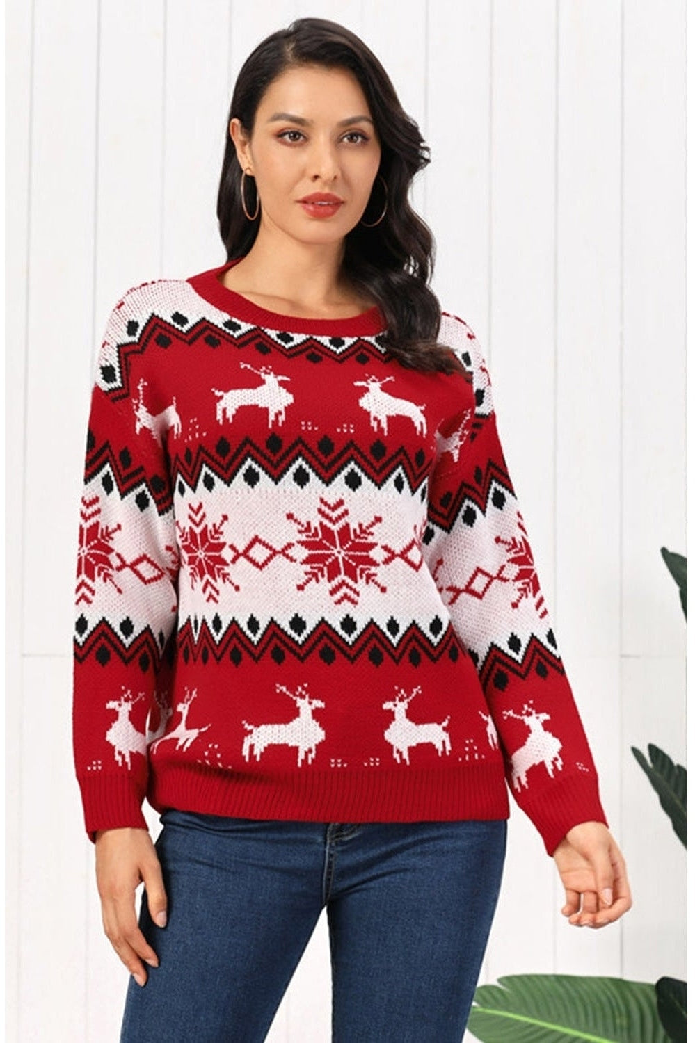 Reindeer Round Neck Sweater nicholesgifts