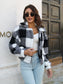 Women Plaid Dropped Shoulder Buttoned Jacket nicholesgifts