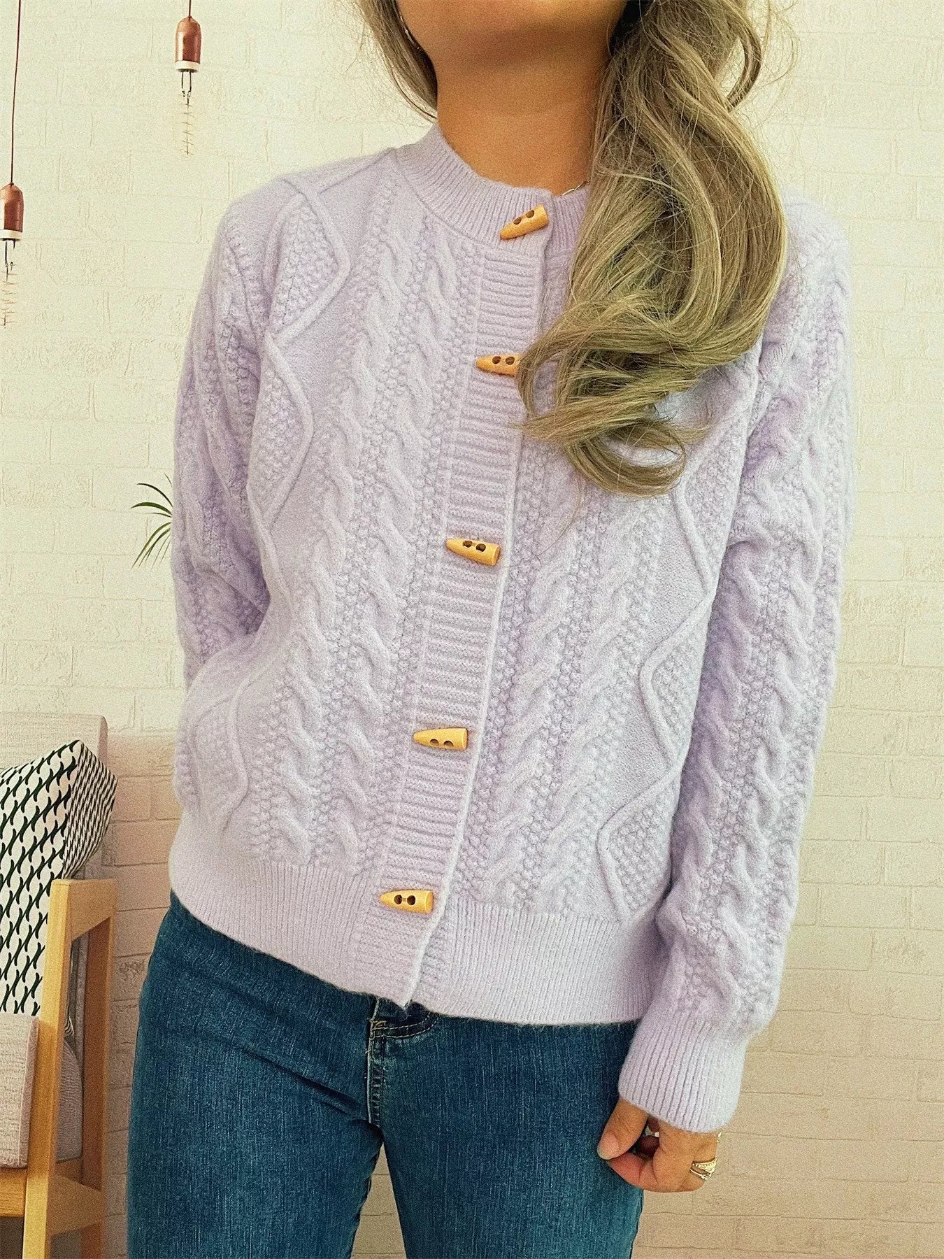 Cable Knit Button-Up Cardigan