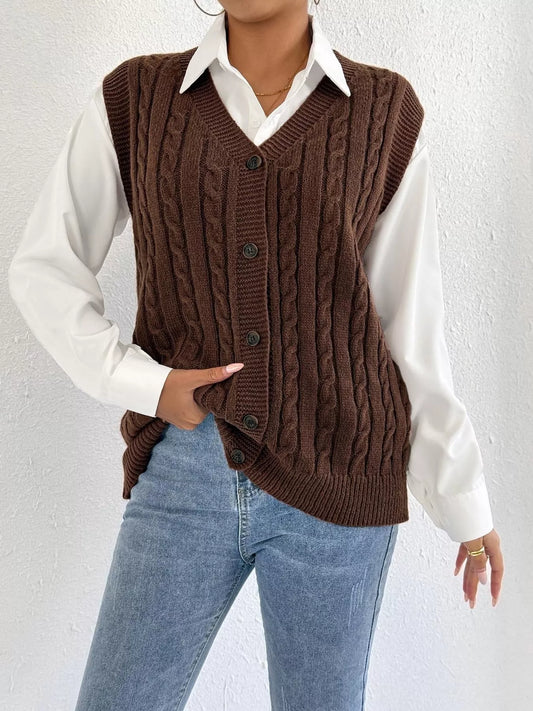 Cable-Knit Button-Up Sweater Vest nicholesgifts