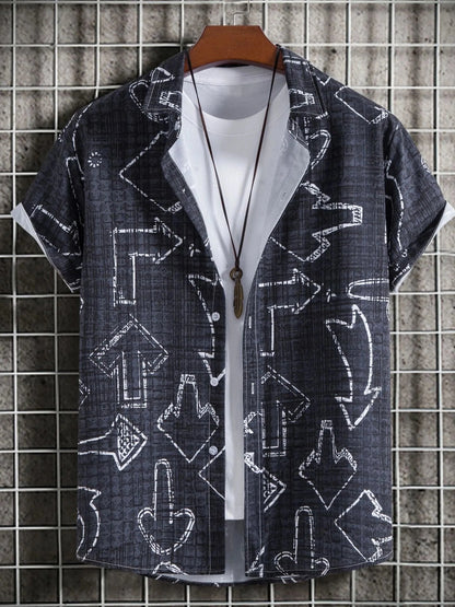 Men's Plus Size Arrow Print Short Sleeve Button Down Shirt nicholesgifts