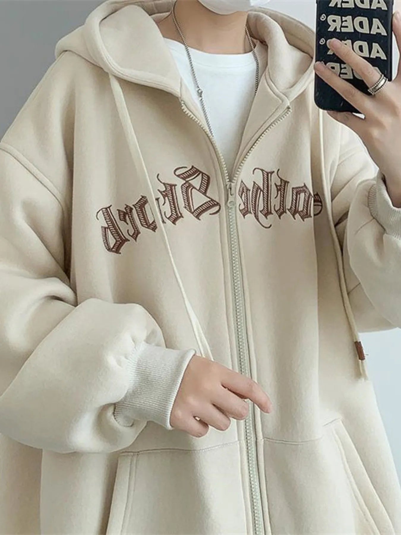 Men's Plus Size Letter Zip Up Drawstring Hoodie NicholesGifts