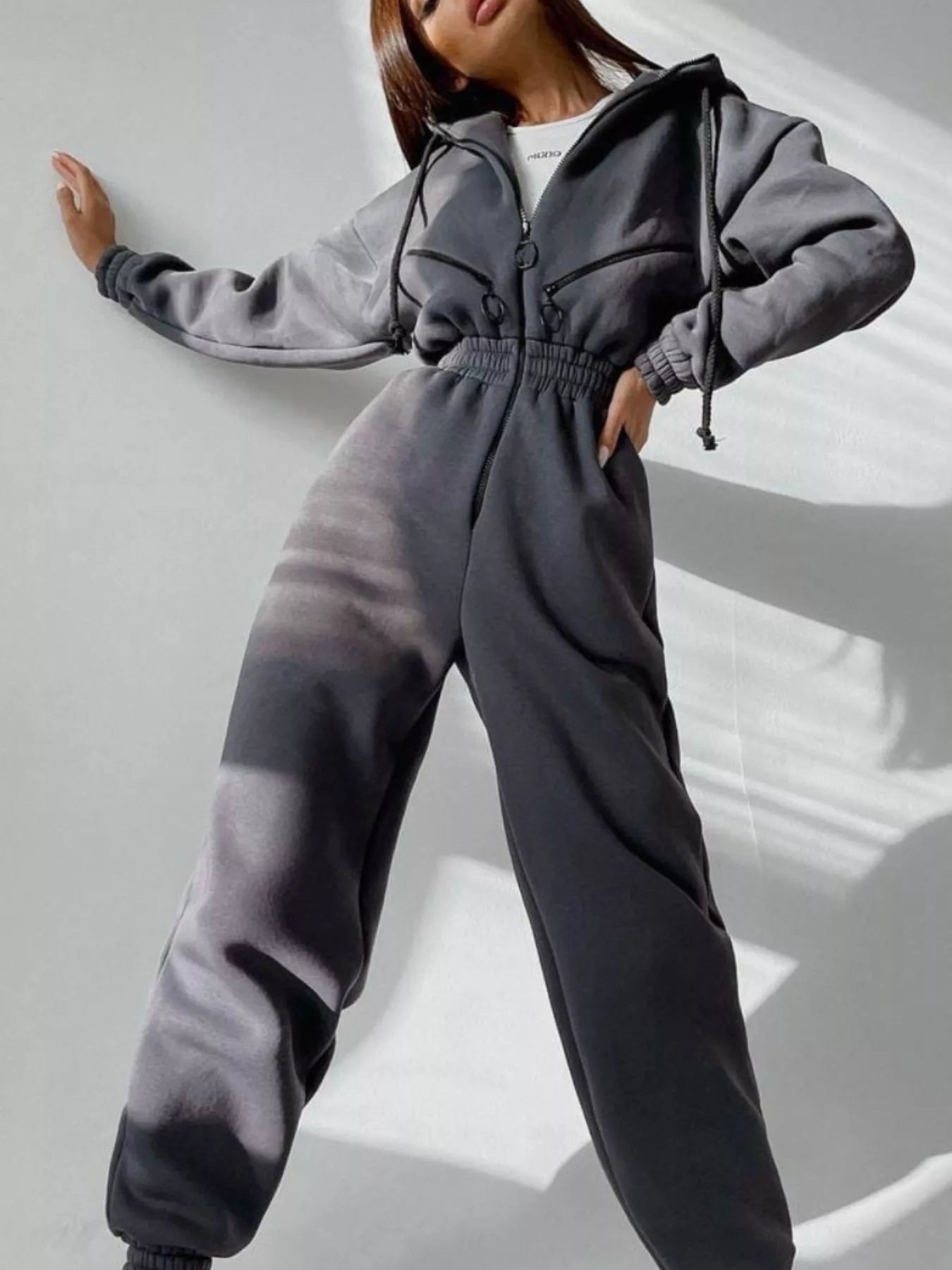 Hooded Zip-Up Long Sleeve Jumpsuit nicholesgifts