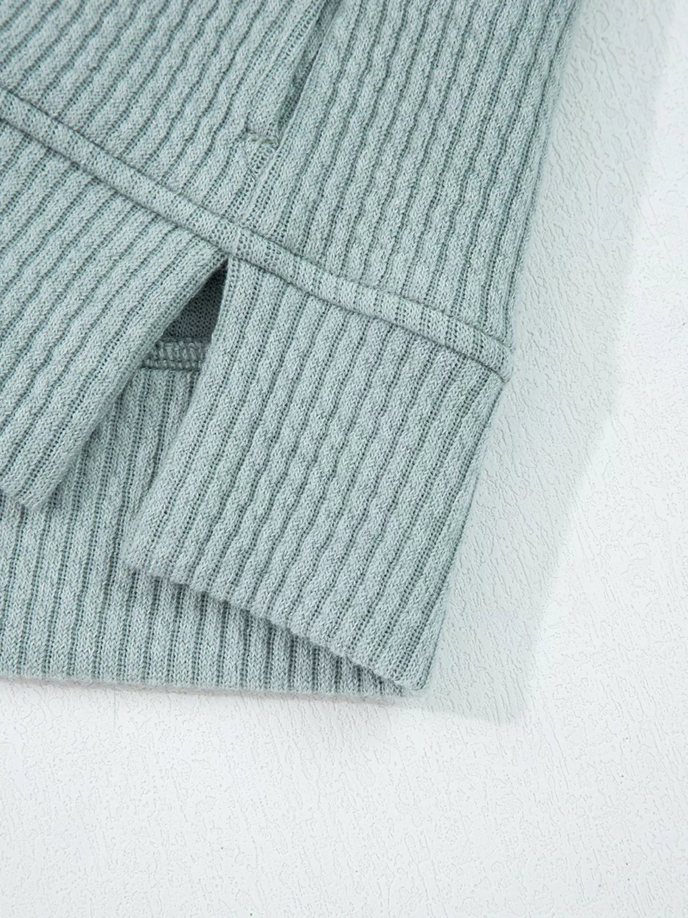 Ribbed Drop Shoulder Knit Hoodie Trendsi