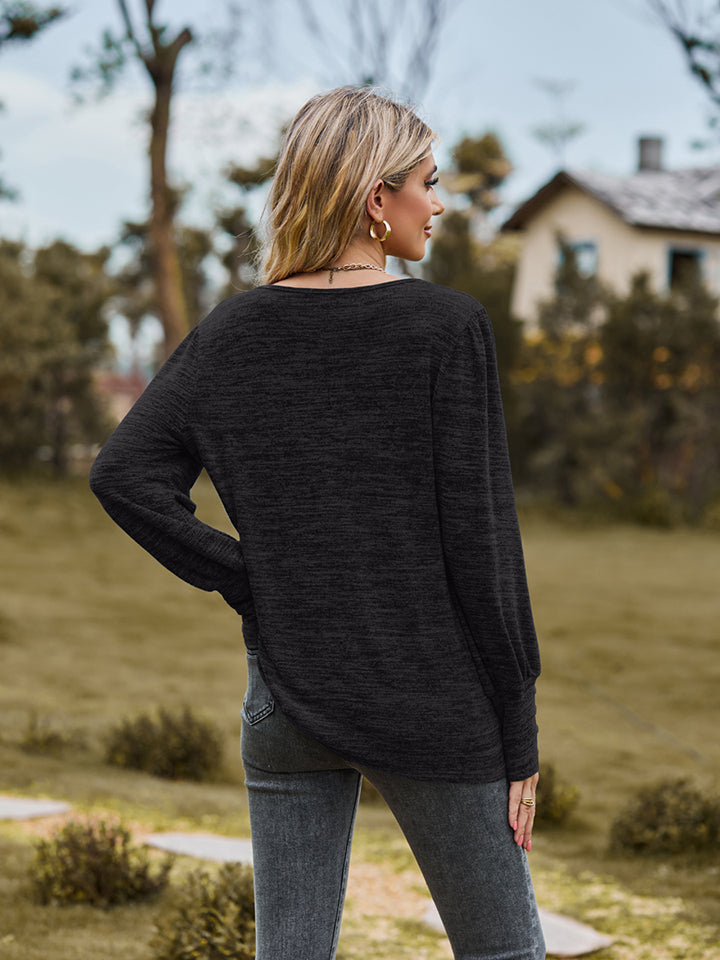 Round Neck Long Sleeve Buttoned T-Shirt NicholesGifts