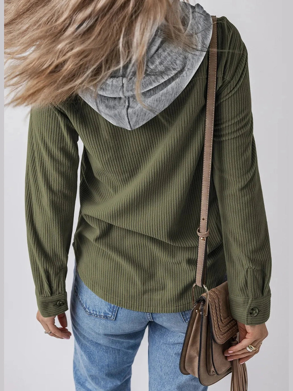 Drawstring Button Up Long Sleeve Hooded Jacket nicholesgifts