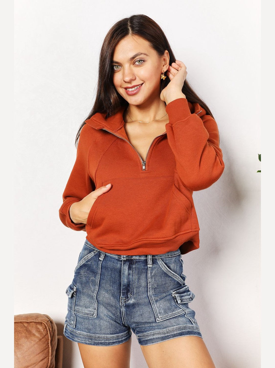 Double Take Half-Zip Long Sleeve Hoodie nicholesgifts