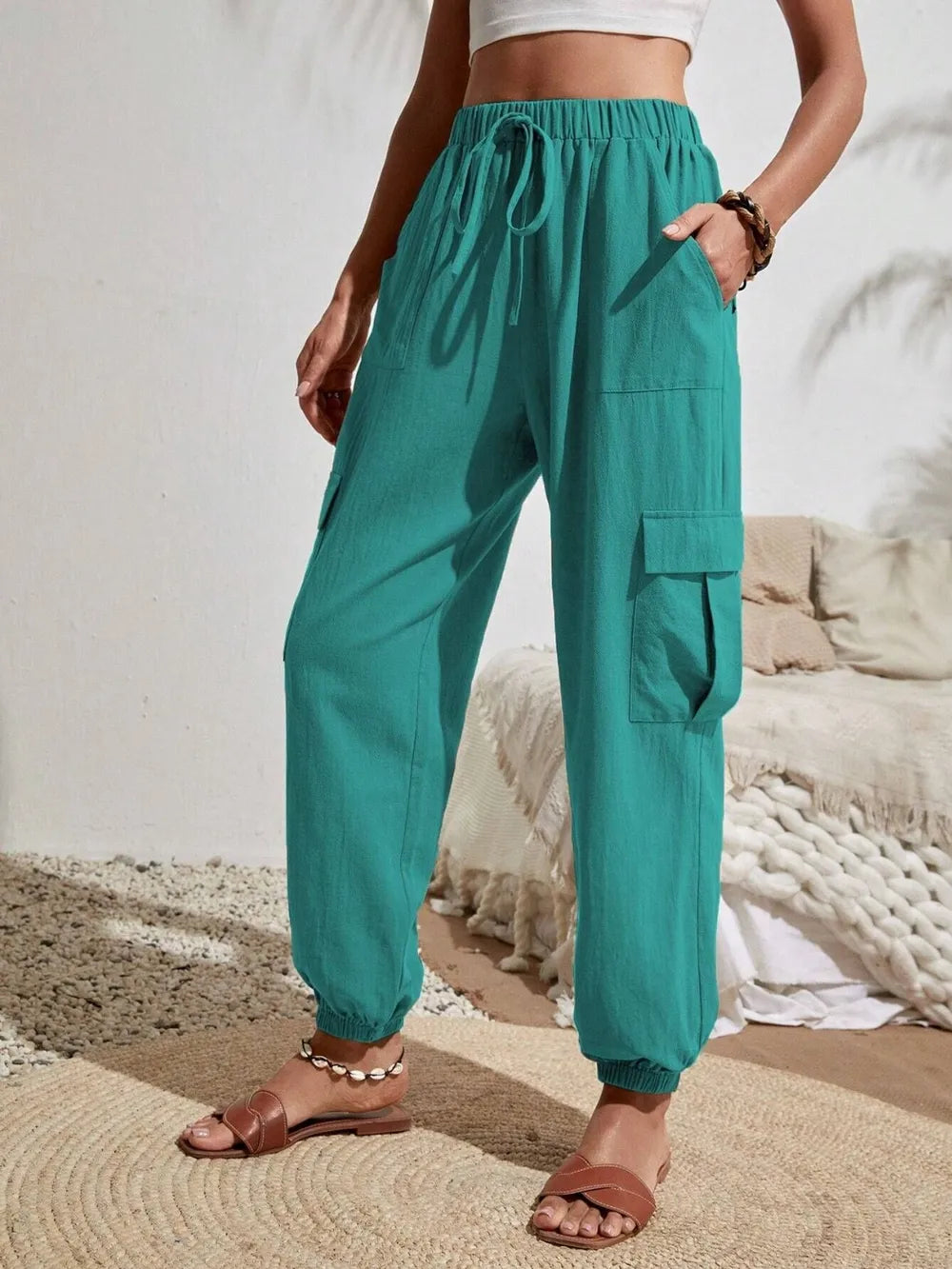Drawstring Joggers with Cargo Pockets nicholesgifts