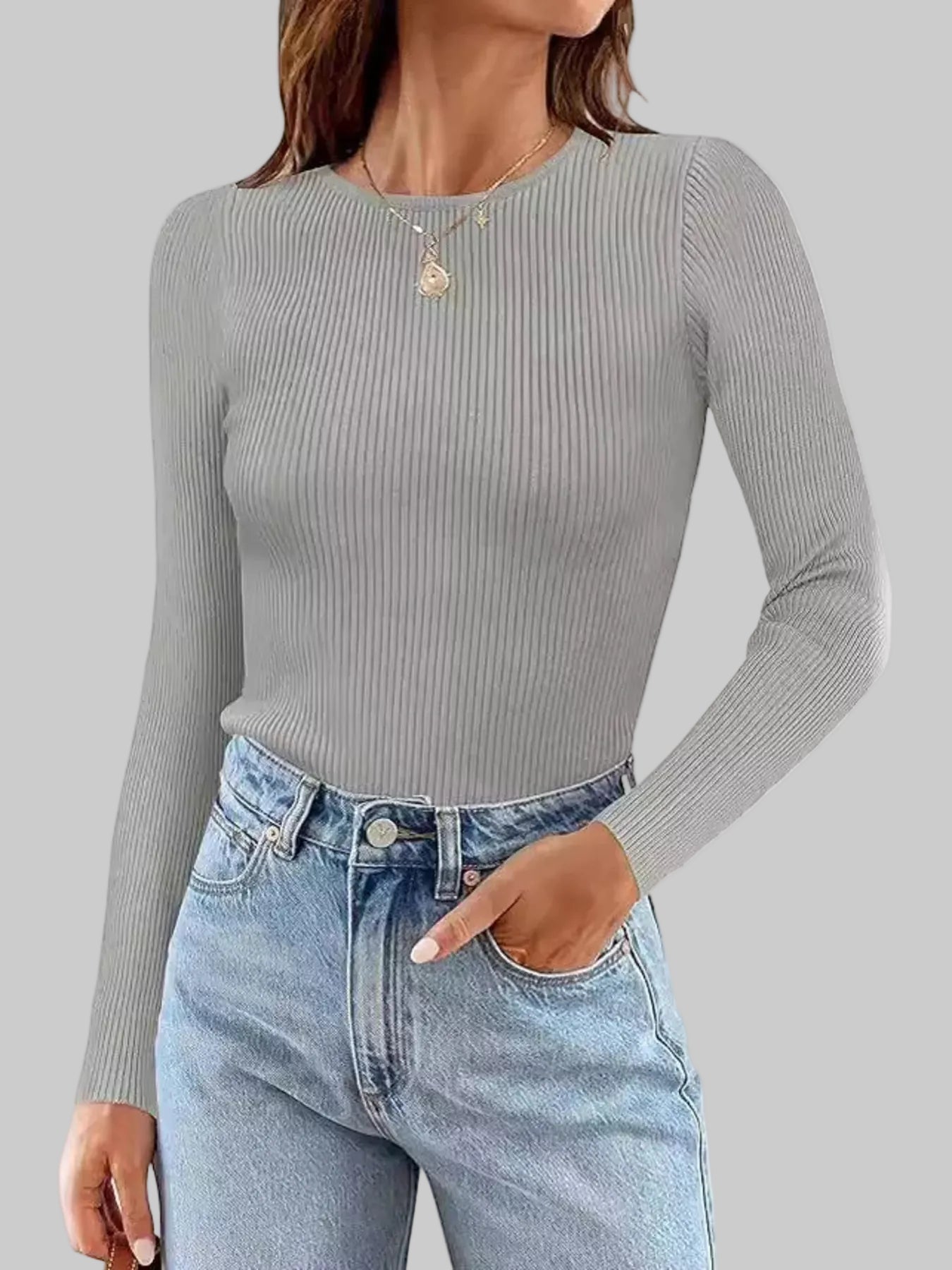 Ribbed Knit Slim Fit Long Sleeve T-Shirt nicholesgifts