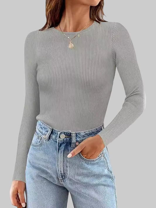 Ribbed Knit Slim Fit Long Sleeve T-Shirt nicholesgifts