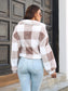 Women Plaid Dropped Shoulder Buttoned Jacket nicholesgifts
