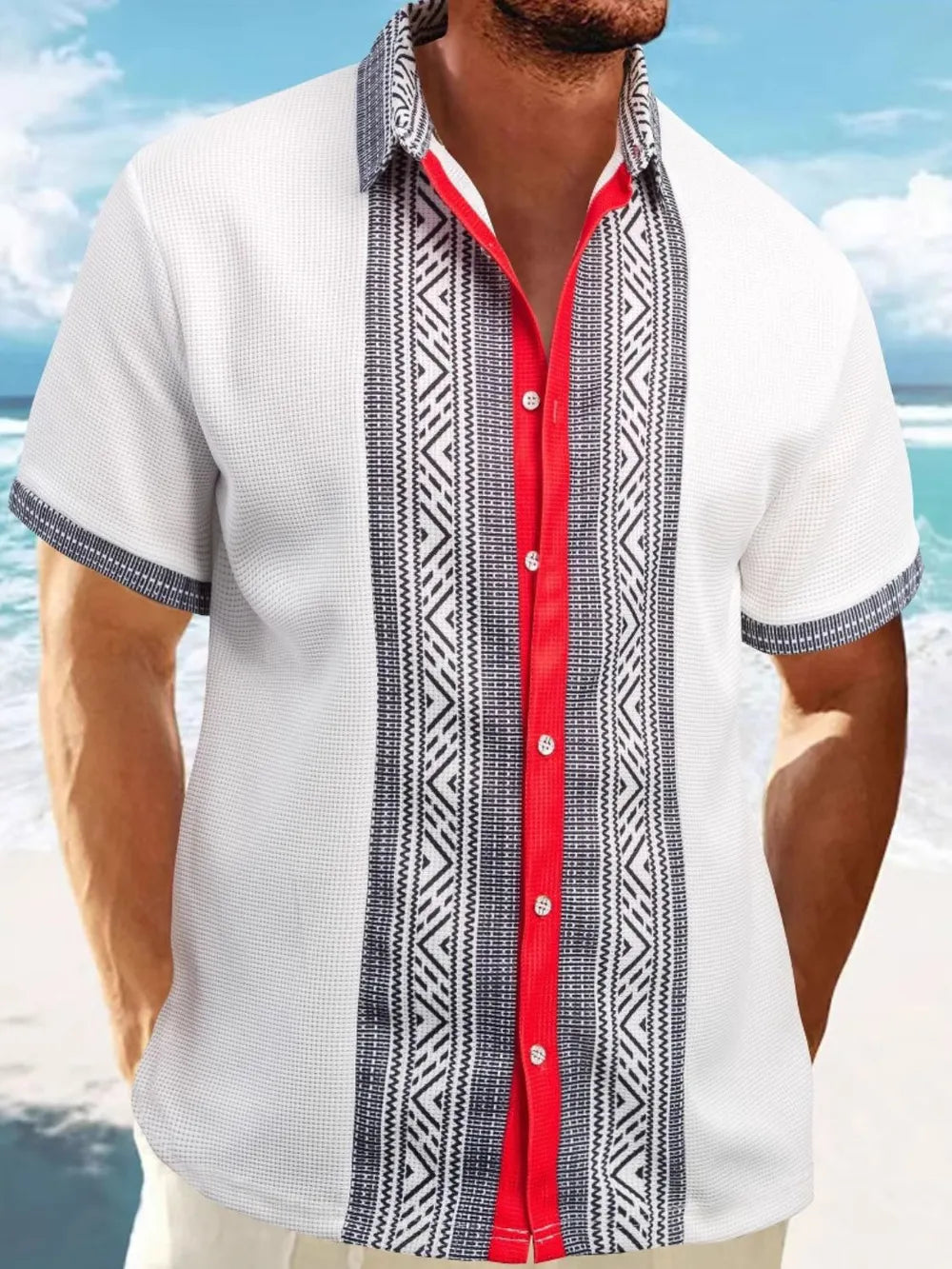 Men's Full Size Contrast Button Down Short Sleeve Shirt Plus Size NicholesGifts