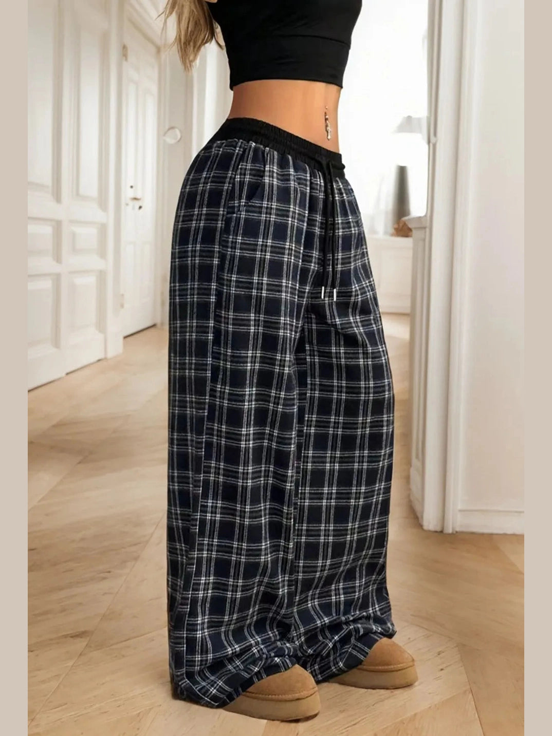 Plaid Wide Leg Pants Trendsi