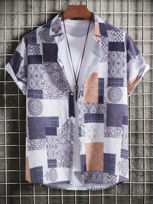 Men's Plus Size Printed Short Sleeve Casual Shirt Trendsi