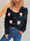 Women Flower Fuzzy Button-Up Cardigan nicholesgifts
