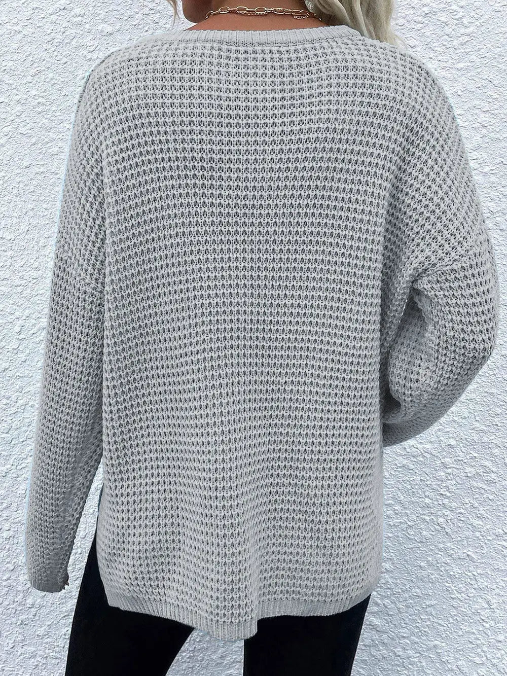 Notched Long Sleeve Sweater nicholesgifts