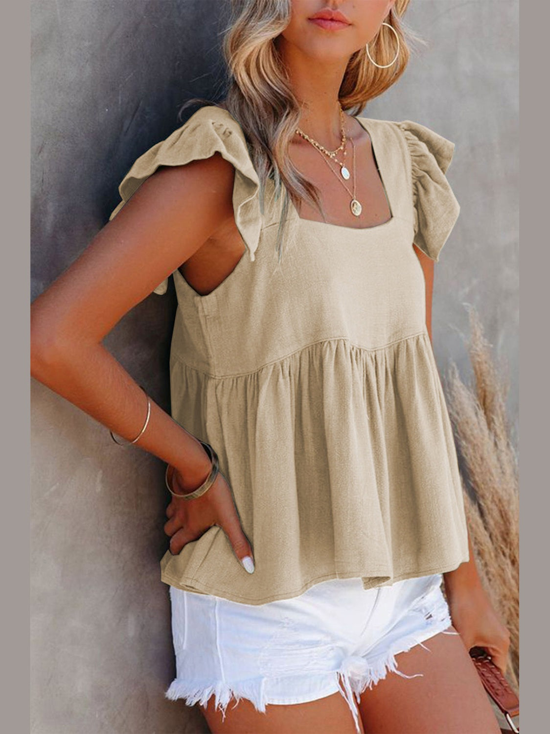 Full Size Ruffled Square Neck Cap Sleeve Blouse nicholesgifts