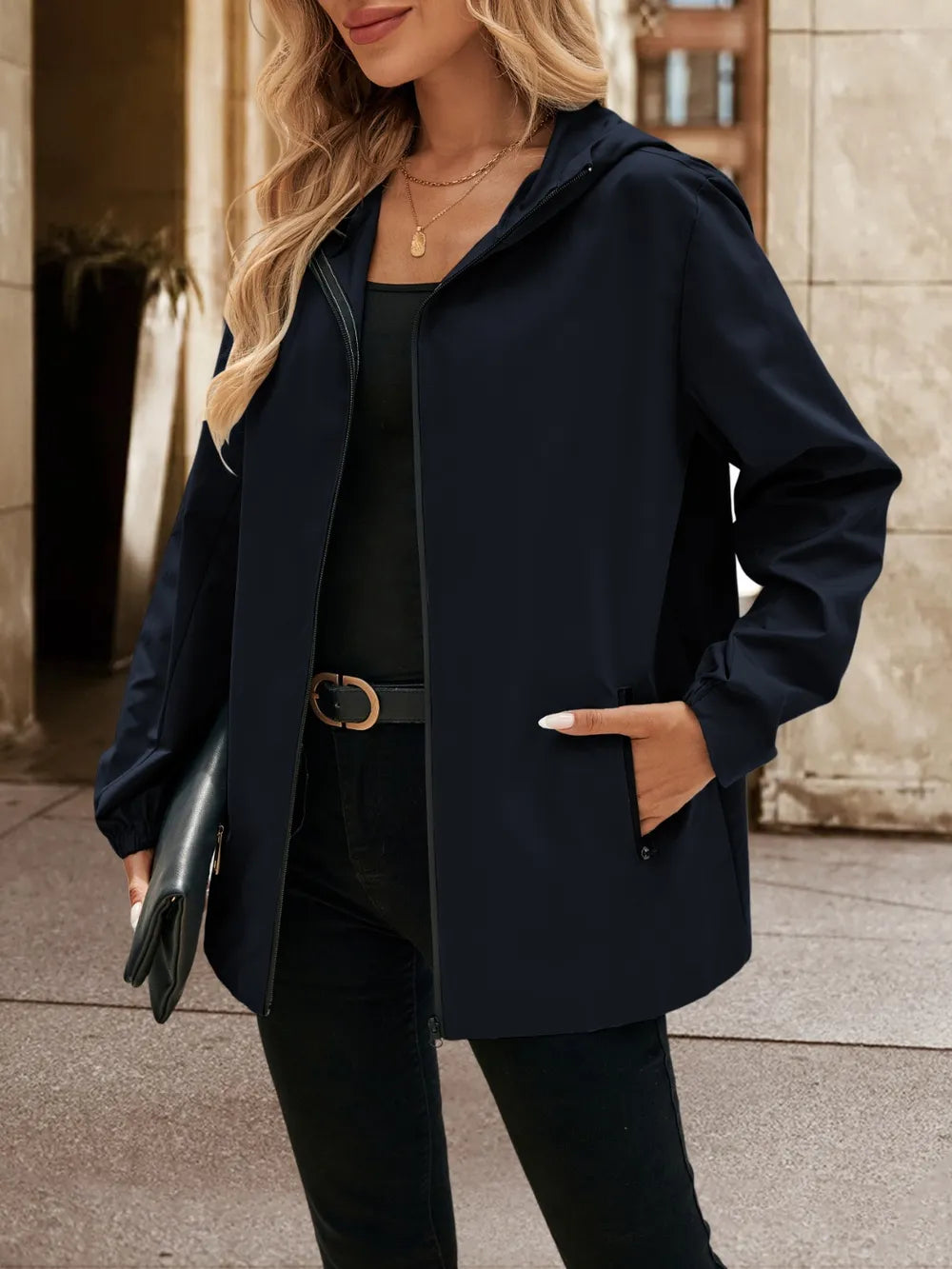 Ivy Lane Pocketed Zip Up Hooded Jacket nicholesgifts