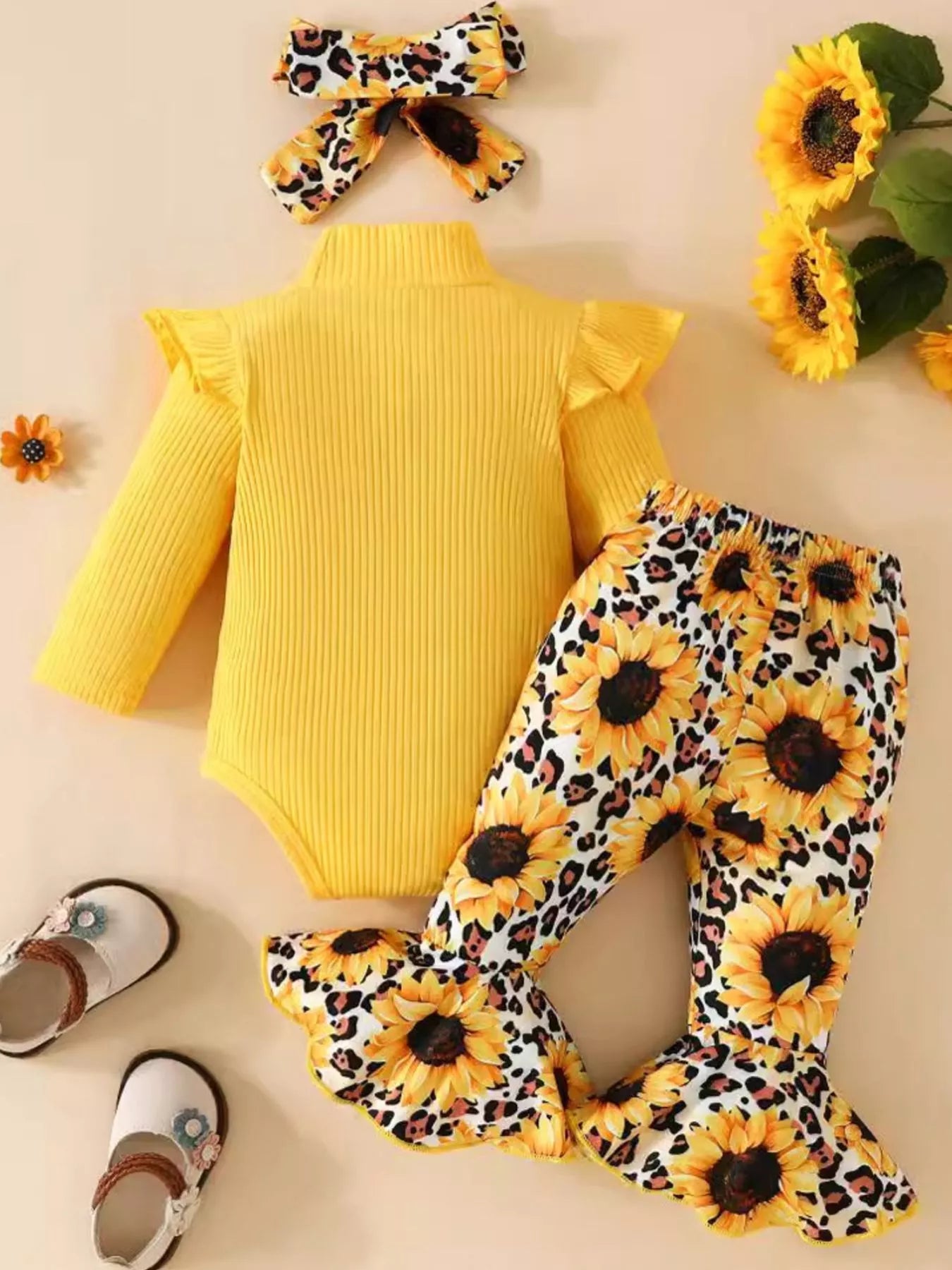 Children's Ruffled Bodysuit and Sunflower Pants Set NicholesGifts
