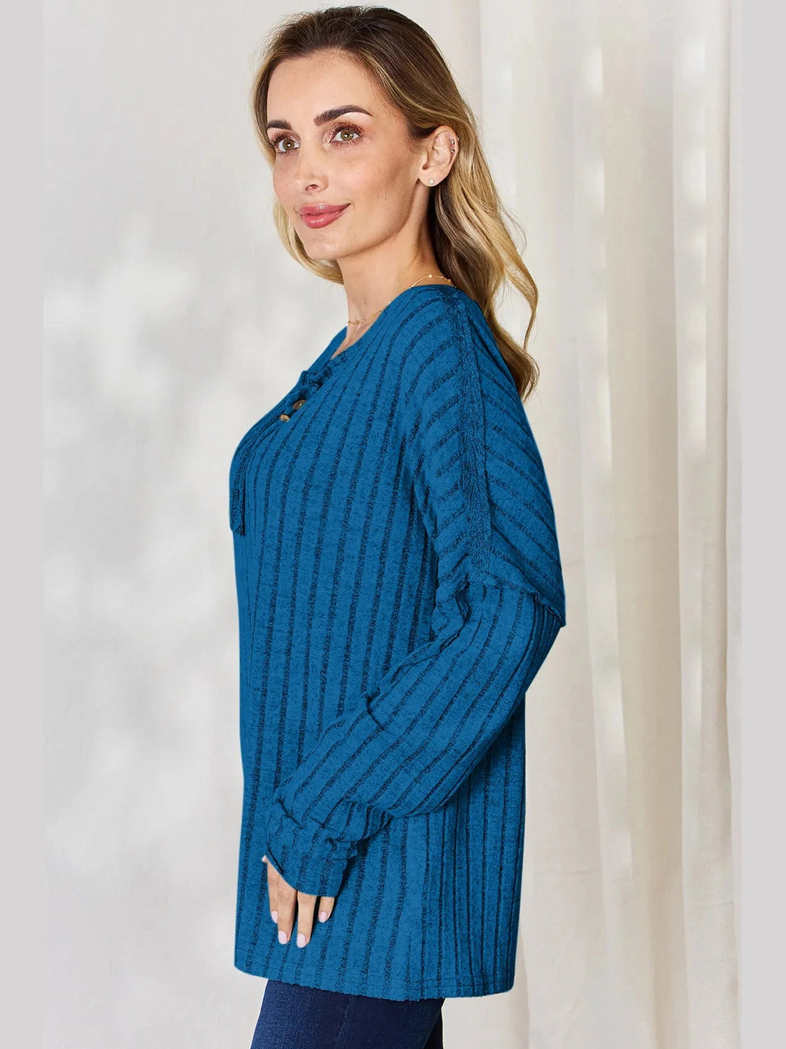 Basic Bae Full Size Ribbed Half Button Long Sleeve T-Shirt nicholesgifts